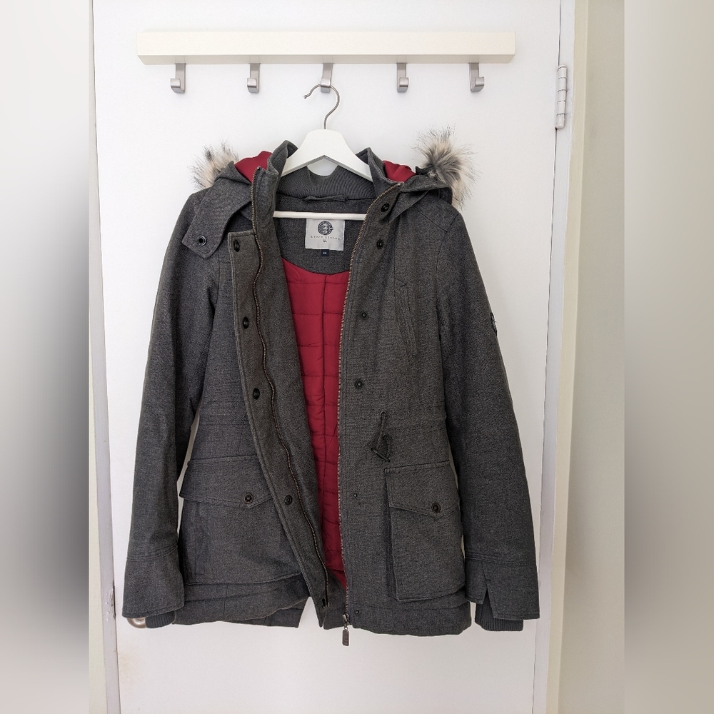 Gray Winter Jacket with Red Lining